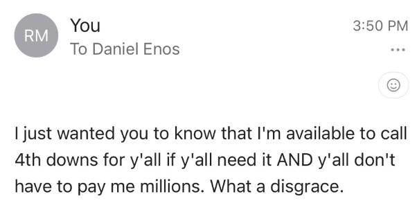 The first e-mail supposedly sent to Arkansas offensive coordinator Dan Enos by a student.